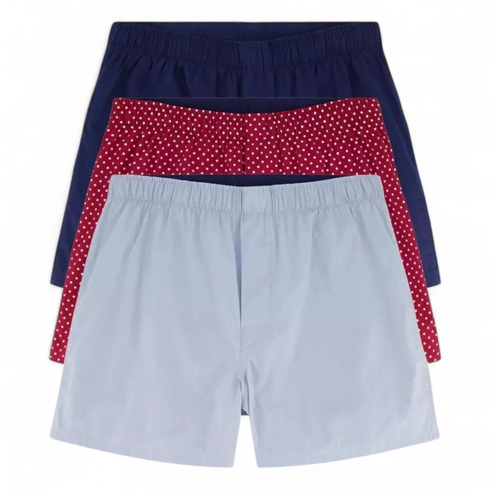 GAP Woven Boxer Shorts Mens Small Blue Navy Maroon Stripe 3-Pack Functional Fly